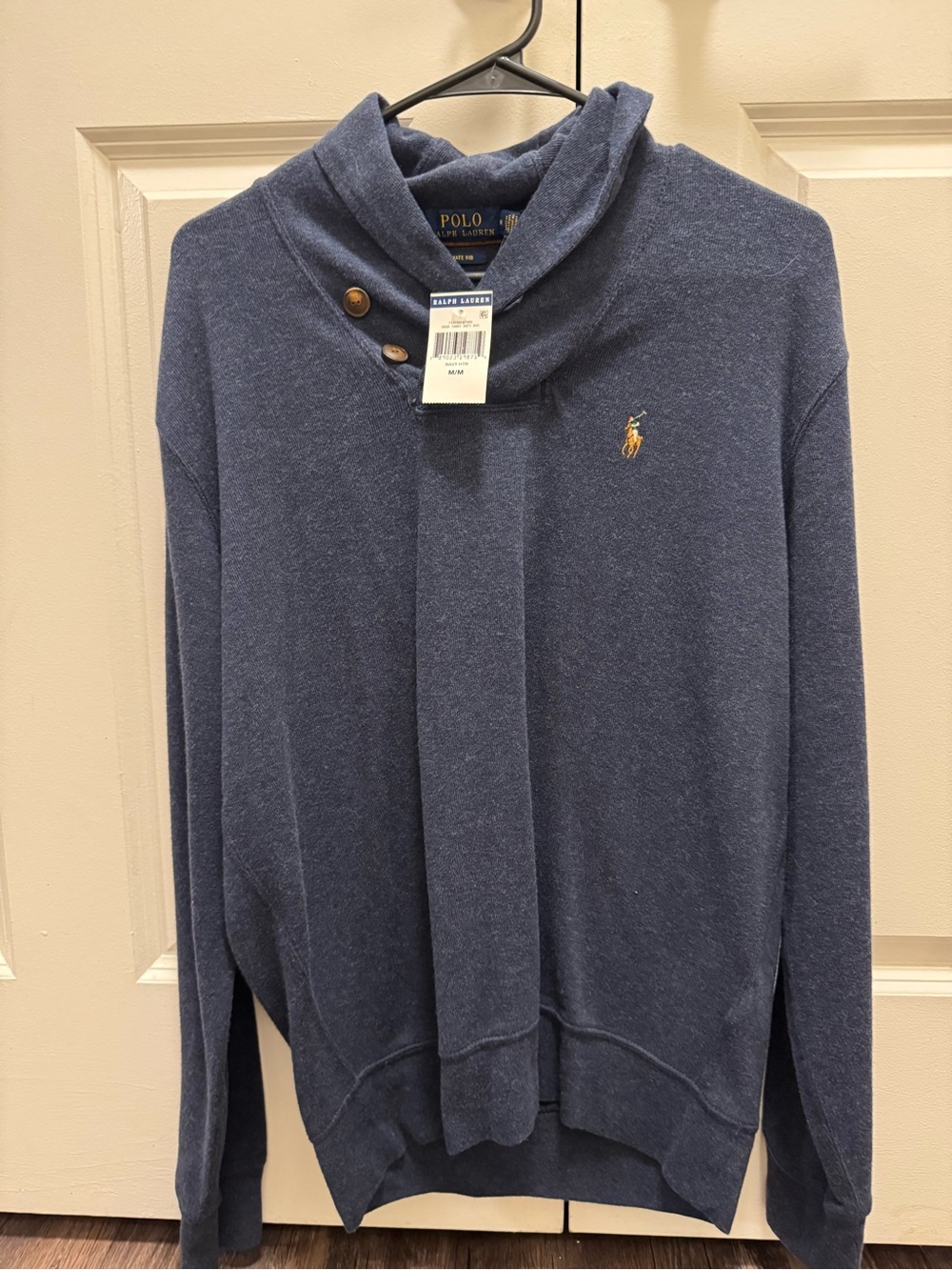 Polo by Ralph Lauren Navy Shawl-Collar Pullover with Button Detail
